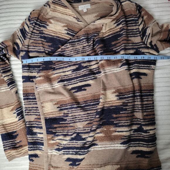 Lucky Brand Cardigan Size M Open Front Tribal Knit Sweater Earth Tones Boho Cozy - Picture 3 of 9